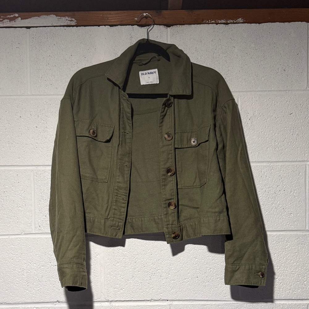 Old Navy Olive Utility Cropped Jean Jacket